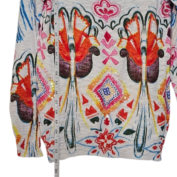Desigual White Lightweight Cotton Sweater Colourful Florals Sequins Embroidery M - Picture 9 of 10